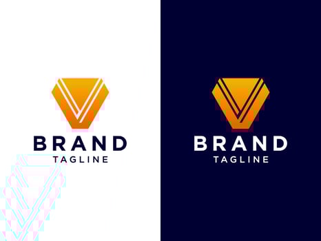 Abstract Initial Letter V Logo.Orange Geometric Shape isolated on Double Background. Usable for Business and Branding Logos. Flat Vector Logo Design Template Element