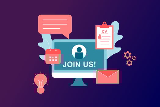 Recruitment agency landing page template. Online job interview, hiring employment process, choosing candidate, searching job concept. CV, resume and vacant. 3D vector illustration for web banner.