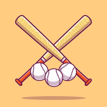 Baseball With Stick Cartoon Vector Icon Illustration. Sport Object Icon  Concept Isolated Premium Vector. Flat Cartoon Style
