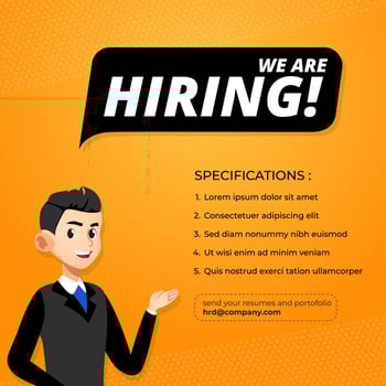 Job vacancy template design concept with silhouette of businessman. We are hiring recruitment vector illustration.