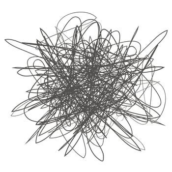 Tangled abstract scribble with hand drawn line. Doodle  vector drawn tangles, lines, circles. Black line abstract scribble shape. tangled chaos, depression, aggression, evil