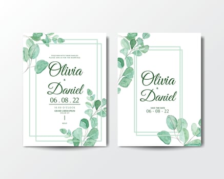 Invitation card with watercolor leaf background vector