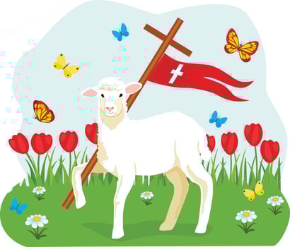 Easter Lamb with Cross. Religion symbol. Vector illustration