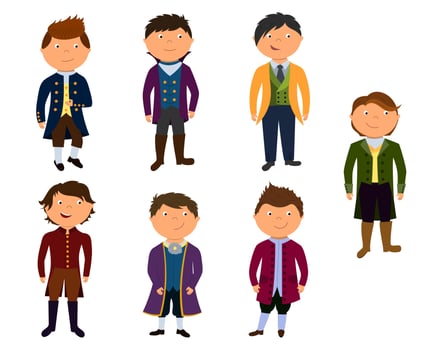 Little boys in prince's costume, in fancy dress. A set of cute kids dressed as royalty vector