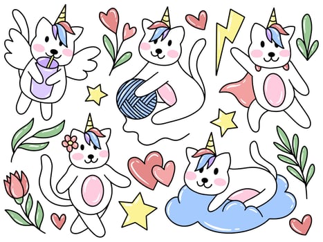 Unicorn Cat Doodle Clip Art Collection vector