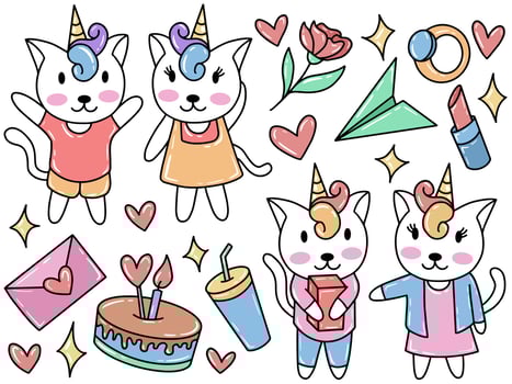 Unicorn Cat Doodle Clip Art Collection vector