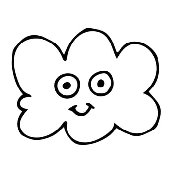 Cartoon doodle linear happy cloud isolated on white background. vector