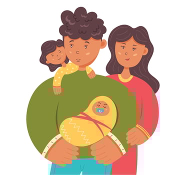 Happy family mom dad daughter and baby vector