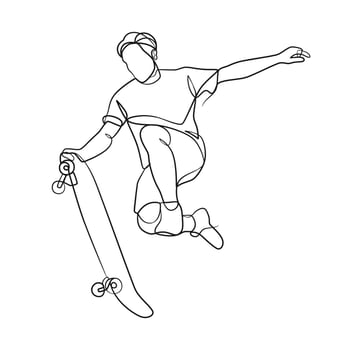 Continuous line drawing of man playing skateboard vector