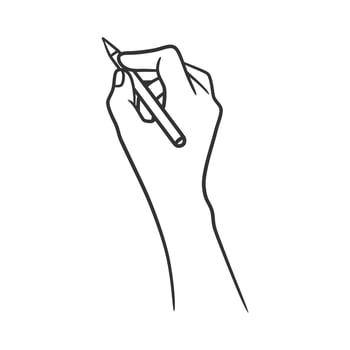 Line art illustration of hand holding pen and writing or drawing vector