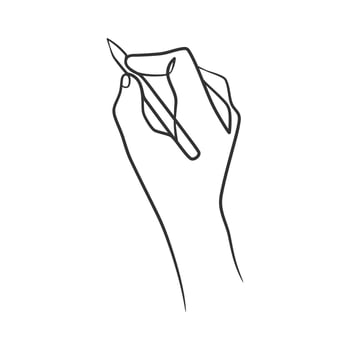 Continuous line drawing of hand holding pen and writing or drawing vector