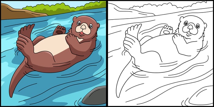 Sea Otter Coloring Page Colored Illustration vector