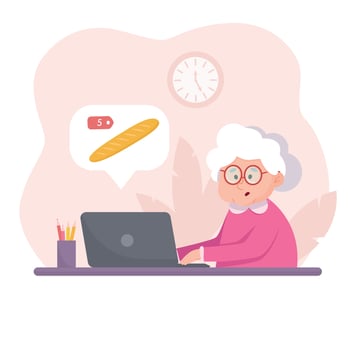 Grandma orders groceries online vector