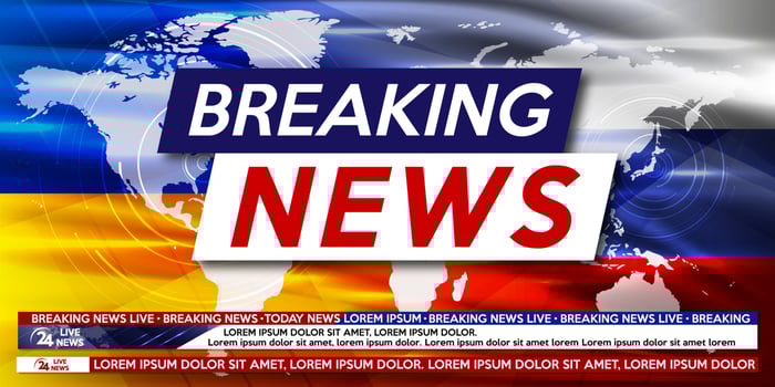 Breaking news live on world map background with Russia and Ukraine flag. Background screen saver on breaking news. vector
