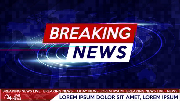 Screen saver on breaking news background. Urgent news release on television. Breaking news live on world map background. vector