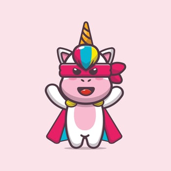 Cute super unicorn cartoon vector illustration