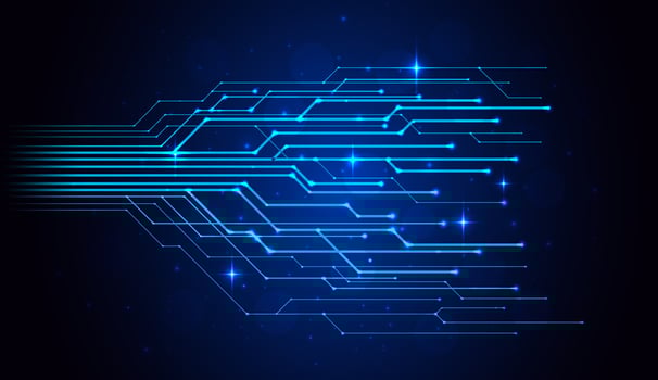molecule,Connected lines with dots, light effects technology on blue background. Abstract internet network design for website.Digital data,communication,science and futuristic concept - Vector