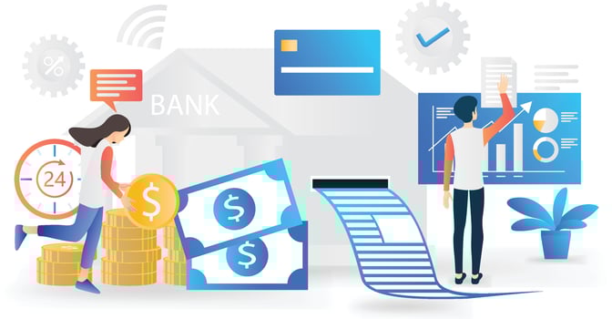 Flat style illustration of finance and banking with ATM vector