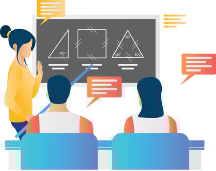 Flat style illustration of students returning to school studying in class vector