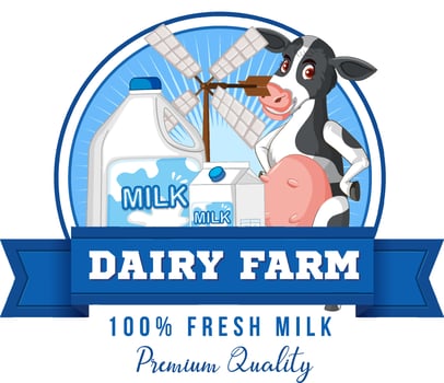 A cow with a Dairy farm label vector