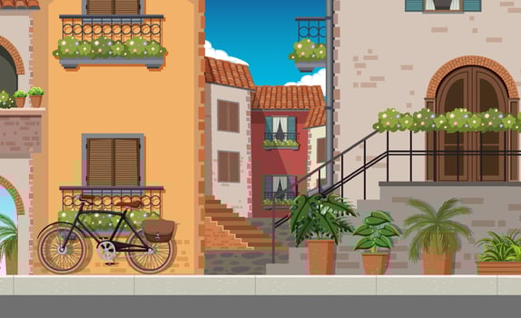 Scene with many buildings in city vector