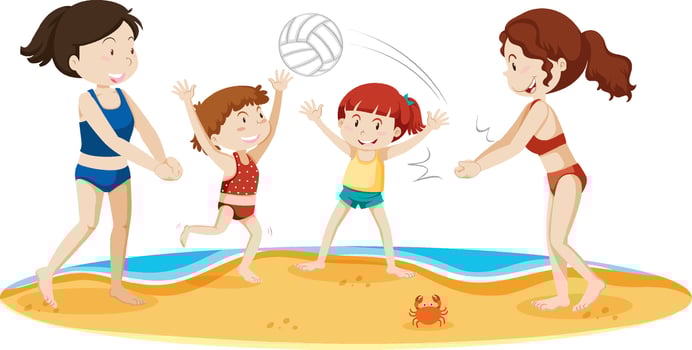 Kids play volleyball at island vector