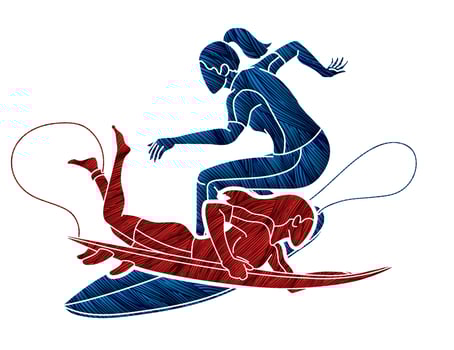 Group of Surfer Woman Surfing Sport Action vector