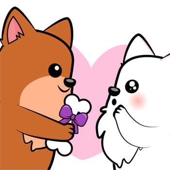 cute couple puppy giving bone present vector
