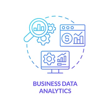 Business data analytics blue gradient concept icon. Information and data research. Digital skills abstract idea thin line illustration. Isolated outline drawing. Myriad Pro-Bold fonts used vector