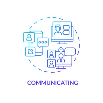 Communicating blue gradient concept icon. Online texting and chatting. Video calling. Digital skills abstract idea thin line illustration. Isolated outline drawing. Myriad Pro-Bold fonts used vector