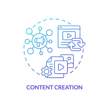 Content creation blue gradient concept icon. Social media content. Advanced digital skills abstract idea thin line illustration. Isolated outline drawing. Myriad Pro-Bold fonts used vector
