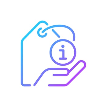Product information gradient linear vector icon. Item description and details. Material and ingredients. Thin line color symbol. Modern style pictogram. Vector isolated outline drawing