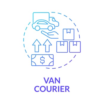 Van courier blue gradient concept icon. Truck shipment. Starting delivery business abstract idea thin line illustration. Isolated outline drawing. Roboto-Medium, Myriad Pro-Bold fonts used vector