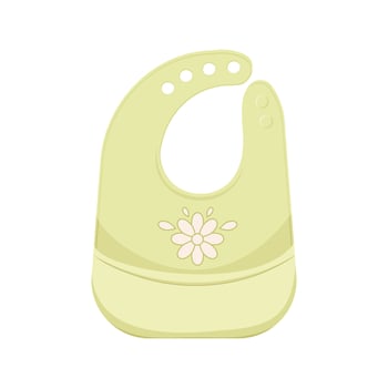 Baby bib for feeding. Newborn clothes. Care products for children. Child clothes for eating. Motherhood and childhood accessories vector