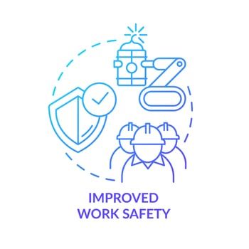 Improved work safety blue gradient concept icon. Industrial automation abstract idea thin line illustration. Isolated outline drawing. Editable stroke. Roboto-Medium, Myriad Pro-Bold fonts used vector