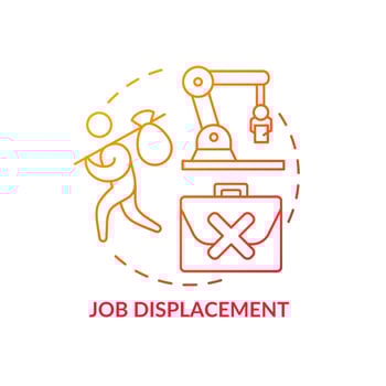 Job displacement red gradient concept icon. Automation impact on society abstract idea thin line illustration. Isolated outline drawing. Editable stroke. Roboto-Medium, Myriad Pro-Bold fonts used vector