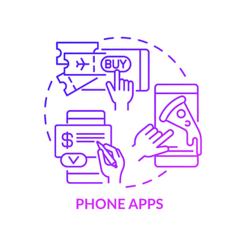 Phone apps purple gradient concept icon. Home control with mobile phone. Abstract idea thin line illustration. Isolated outline drawing. Editable stroke. Roboto-Medium, Myriad Pro-Bold fonts used vector
