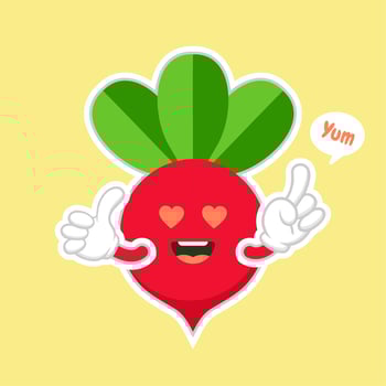 Cute and kawaii beet vegetable character. Vector hand drawn cartoon funny character illustration icon. Isolated on color background. Beet vegetable character concept. vegan vegetarian food
