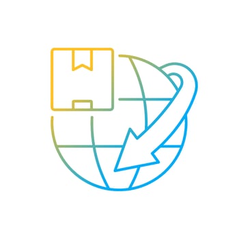 International order delivery professional service gradient linear vector icon. Worldwide parcels shipping. Thin line color symbol. Modern style pictogram. Vector isolated outline drawing