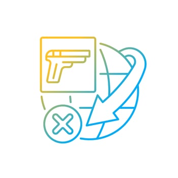 International restriction on firearms shipping gradient linear vector icon. Ammunition transportation worldwide rules. Thin line color symbol. Modern style pictogram. Vector isolated outline drawing