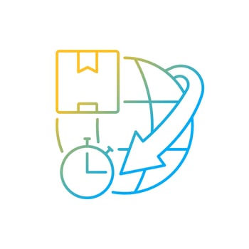 Expedited international shipping gradient linear vector icon. Worldwide fast goods delivery guarantee. Thin line color symbol. Modern style pictogram. Vector isolated outline drawing