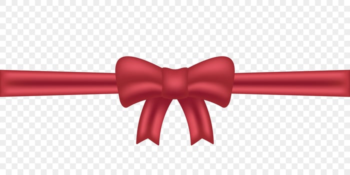 Decorative Red Bow with Horizontal Ribbon. Realistic Red Bow Template for Greeting Card or Brochure. Satin Tape Knot, Strip for Gift Package on Christmas. Vector Illustration.