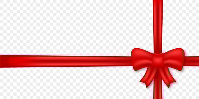 Realistic Silk Red Bow and Ribbon. Satin Tape Knot, Strip for Gift Package on Christmas. Red Bow Template for Brochure or Greeting Card on Transparent Background. Vector Illustration.