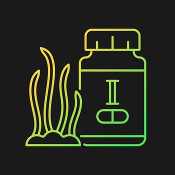 Iodine supplements gradient vector icon for dark theme. Iodine deficiency prevention. Medication for thyroid diseases. Thin line color symbol. Modern style pictogram. Vector isolated outline drawing
