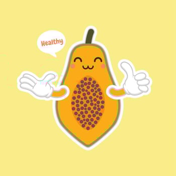 cute and kawaii cartoon style papaya characters for healthy food, vegan and cooking design. Topical fruit papaya, vitamins and nutrition, healthy food and juice drink ingredient vector