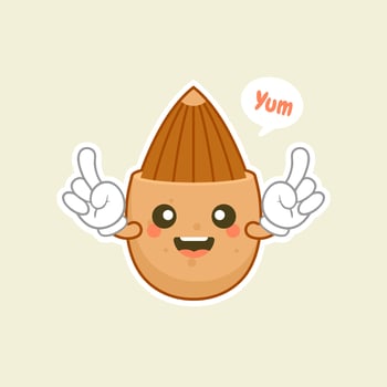 Cute and kawaii Flat Cartoon Almond Illustration. Vector illustration of cute Almond with smilling expression. Cute Almond mascot design
