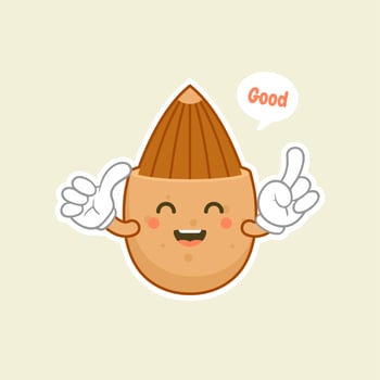 Almond nut. Cute and kawaii cartoon vegan protein vector character set isolated on color background