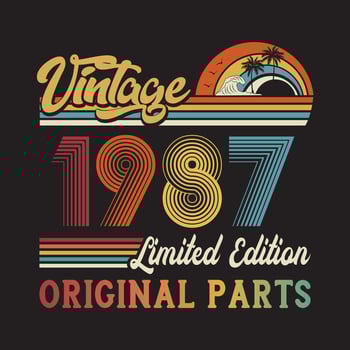1987 vintage retro t shirt design, vector, black background vector