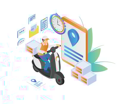 Delivery order isometric style illustration with matic motorbike and smartphone vector