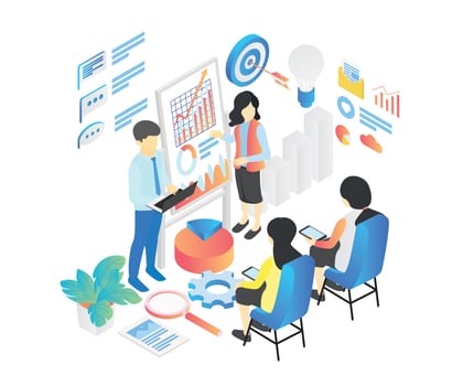 Illustration of isometric style business presentation and training vector